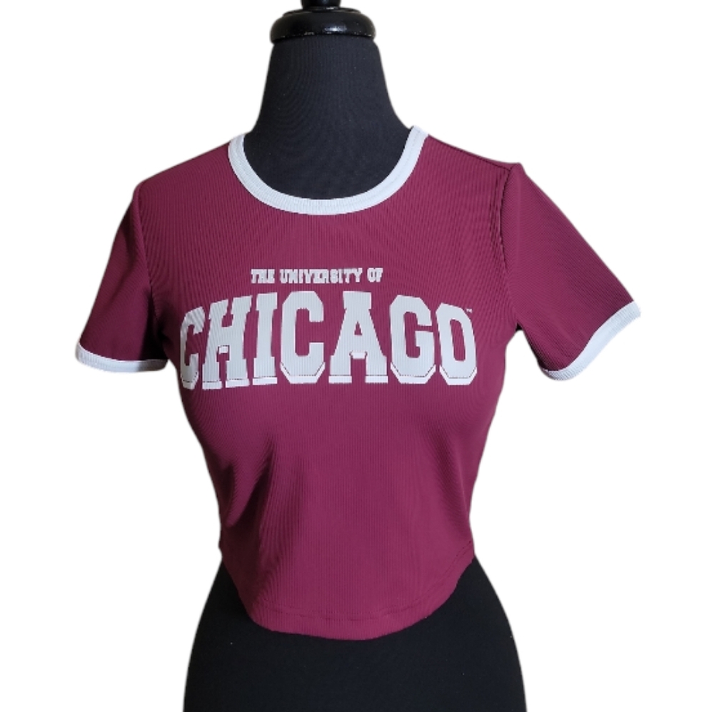 ZooZatz University of Chicago crop top maroon white ringer tee women's size M